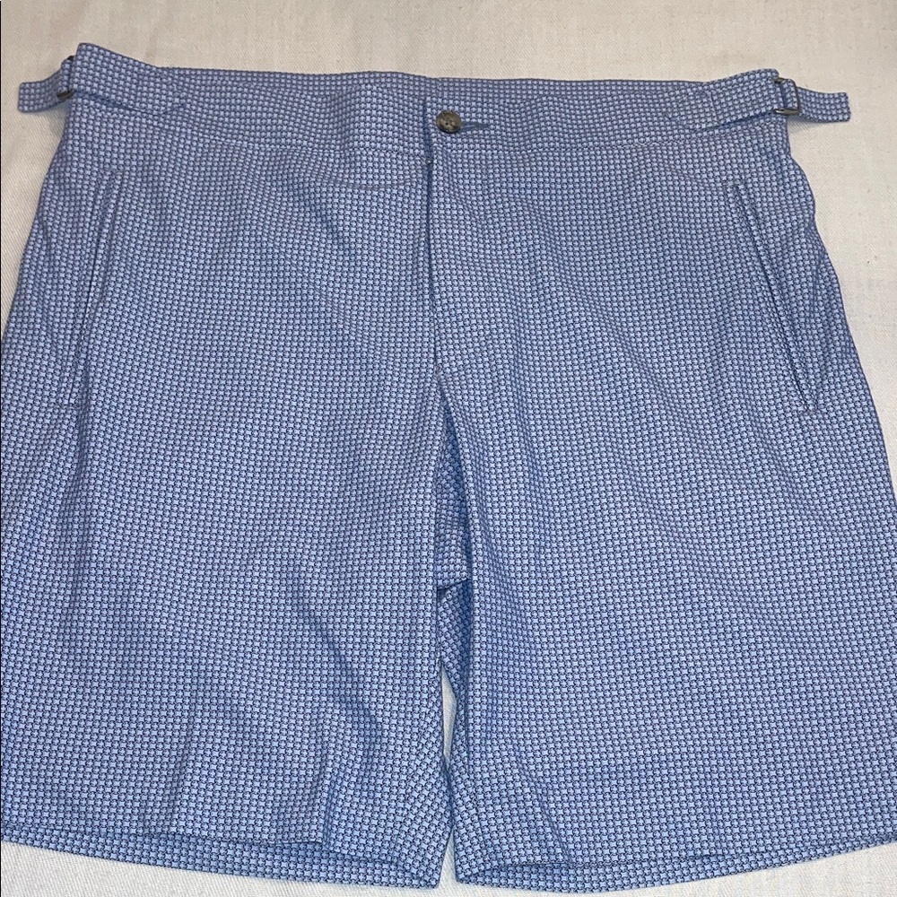 3212119 DAVID AUGUST 70% WOOL 30% Silk SHORTS  blue nautical ret. $795 USD SZ 33